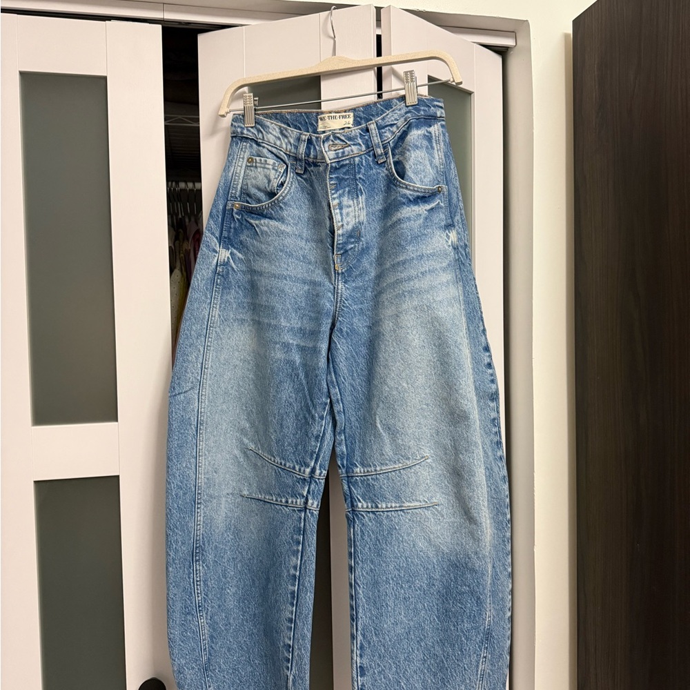 We The Free Good Luck Mid Rise Barrel Jeans in Ultra Light Beam